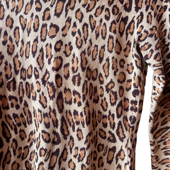 CACHE Zipper Sweater Leopard Animal Print Fox Fur Collar Knit Cardigan Sz:M - Picture 5 of 7